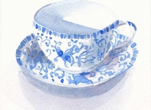 Blue and white Teacup watercolour on paper