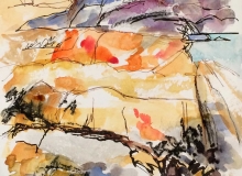 Rocks at Coolum Beach - mixed media