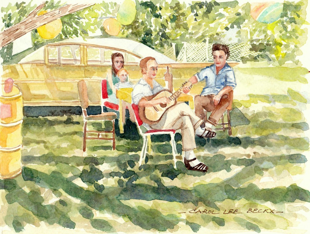 Family Picnic under the Trees - watercolour on paper