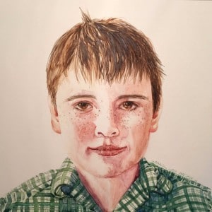 Portrait of a Boy watercolour on Ampersand Claybord 250mm x 250mm